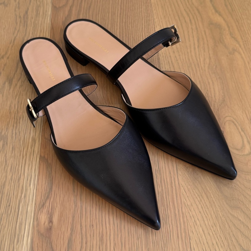 Bruno Magli Black Leather Pasha Mule Pointed Toe Slip-On Heels 9.5 NWOT